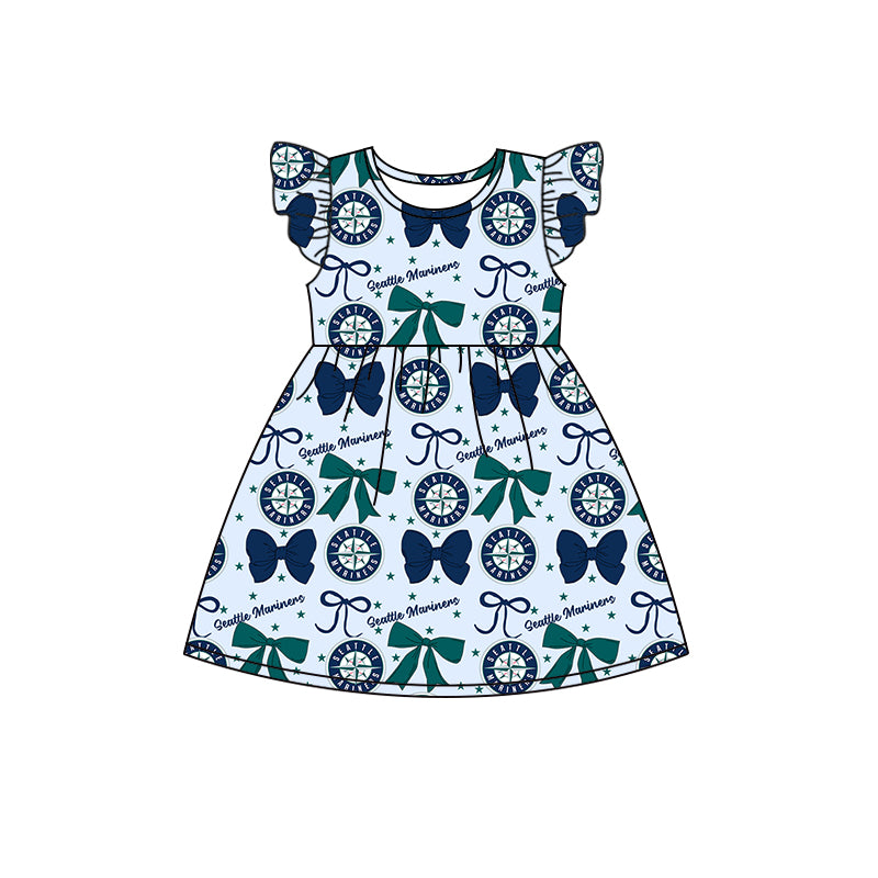 ( Moq 5 each style ) Baby Boy Girl Toddler Team Green Blue Bows Sibling Dress Set 6.17