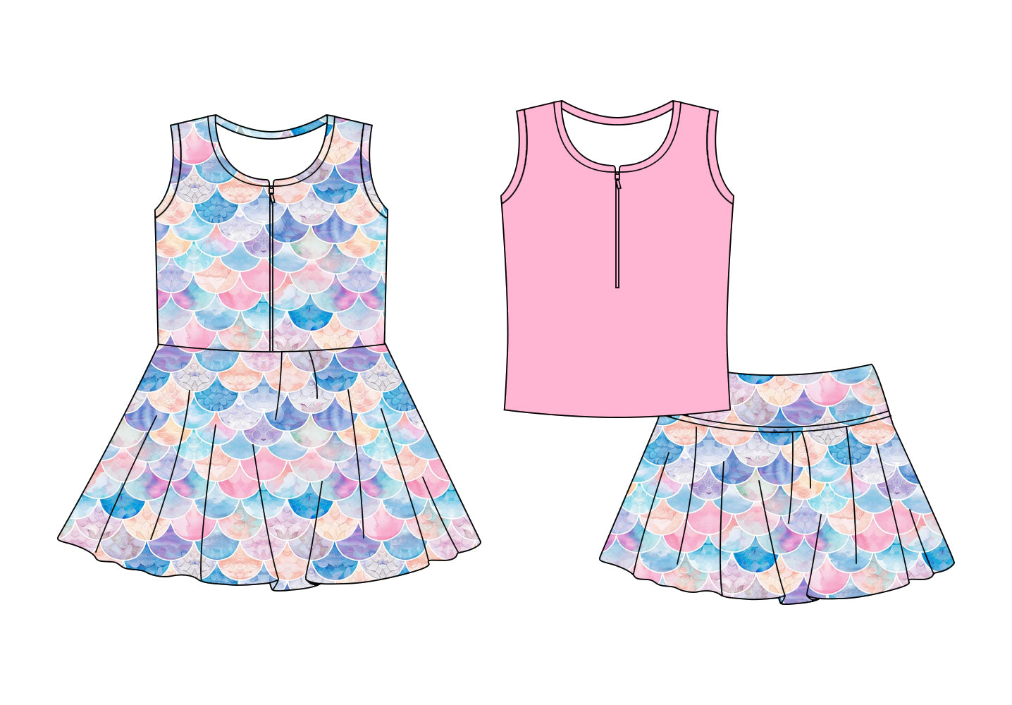 ( Moq 5 Each Style ) Baby Girls Kids Summer Sleeveless Sibling Zipper Dress Set