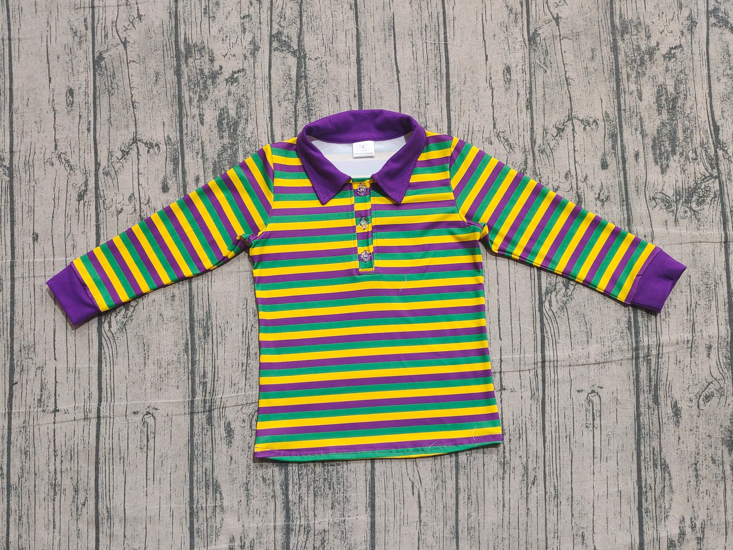 Baby Boys Kids Long Sleeves Mardi Gras Strips Polo Pullover Shirt Tops RTS