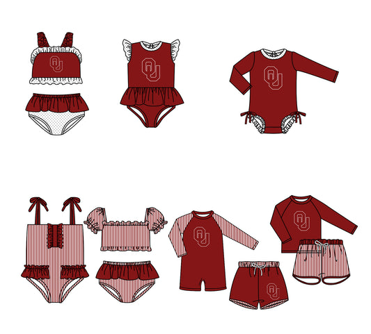 ( Moq 5 Each Style ) Baby Boys Girls Kids Team Sibling Red Jumpsuits Sets Swimsuits