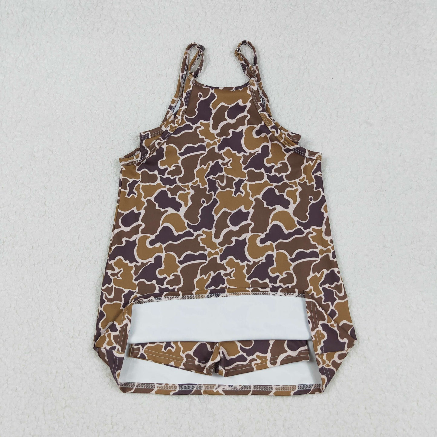 Baby Girl Straps Brown Camo Pockets Yoga Active Knee Length Dress RTS