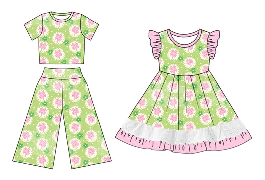 Baby Girl Short Sleeves St Patrick Sibling Dress Clothes Set ( Moq 5 Each Design )12.3