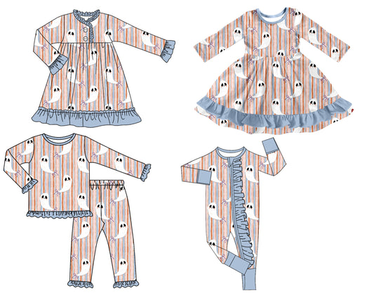 ( Moq 5 Each Style ) Baby Girl Toddler Halloween Ghosts Stripes Sibling Romper Dress Set