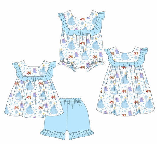 Baby Girl Princess Blue Ruffle Sibling Romper Dress Set ( Moq 5 Each Style ) 1.24