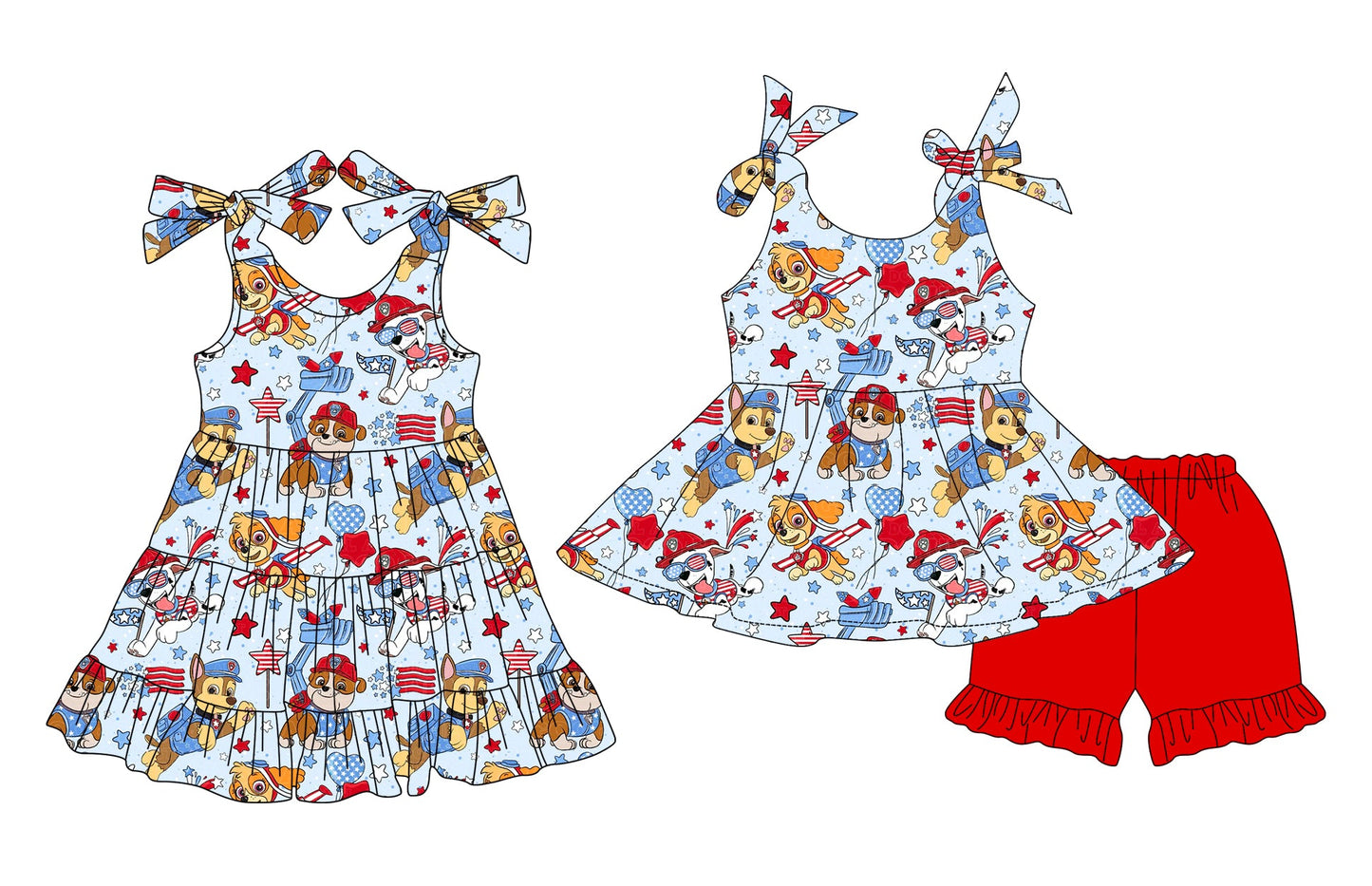 Baby Girl Straps Dogs Cartoon Sibling Dress Set ( Moq 5 Each Style ) 4.3