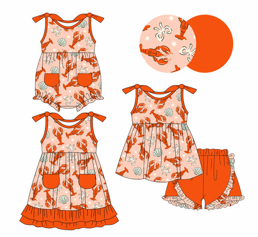 Baby Girl Straps Crawfish Sibling Romper Dress Set ( Moq 5 Each Style ) 1.7