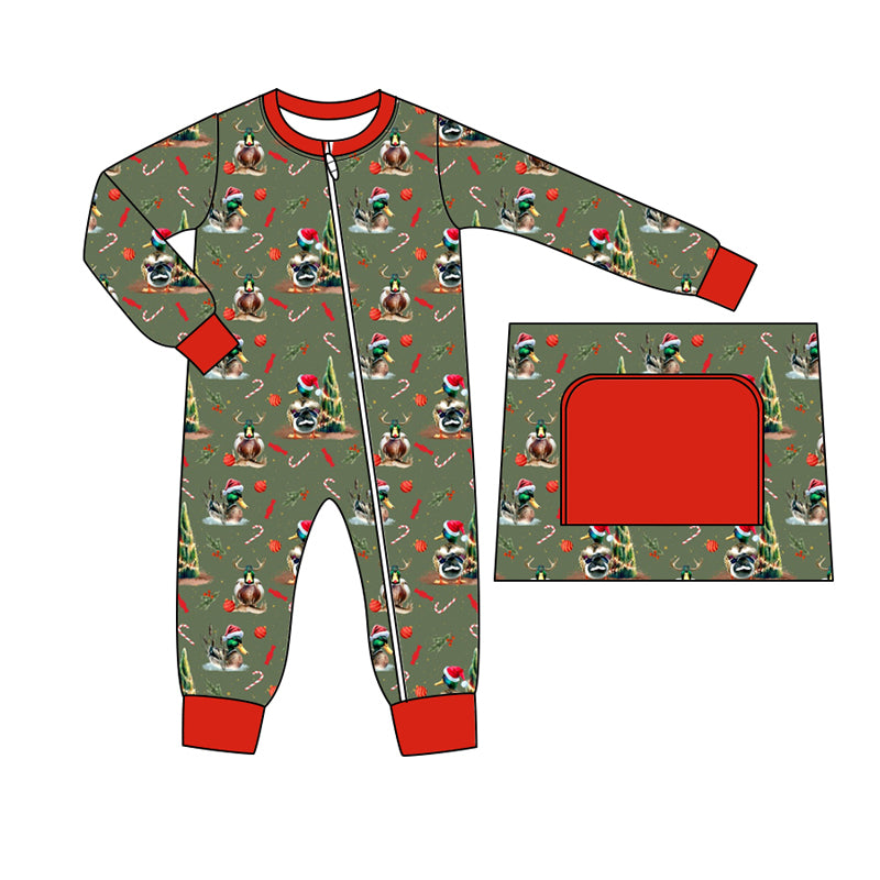 Baby Boy Infant Ducks Christmas Zipper Romper