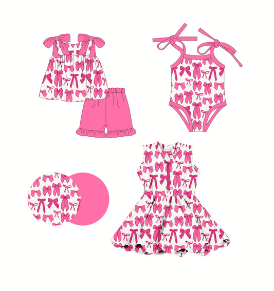 Baby Girl Straps Pink Bows Sibling Romper Dress Set ( Moq 5 Each Style ) 2.24
