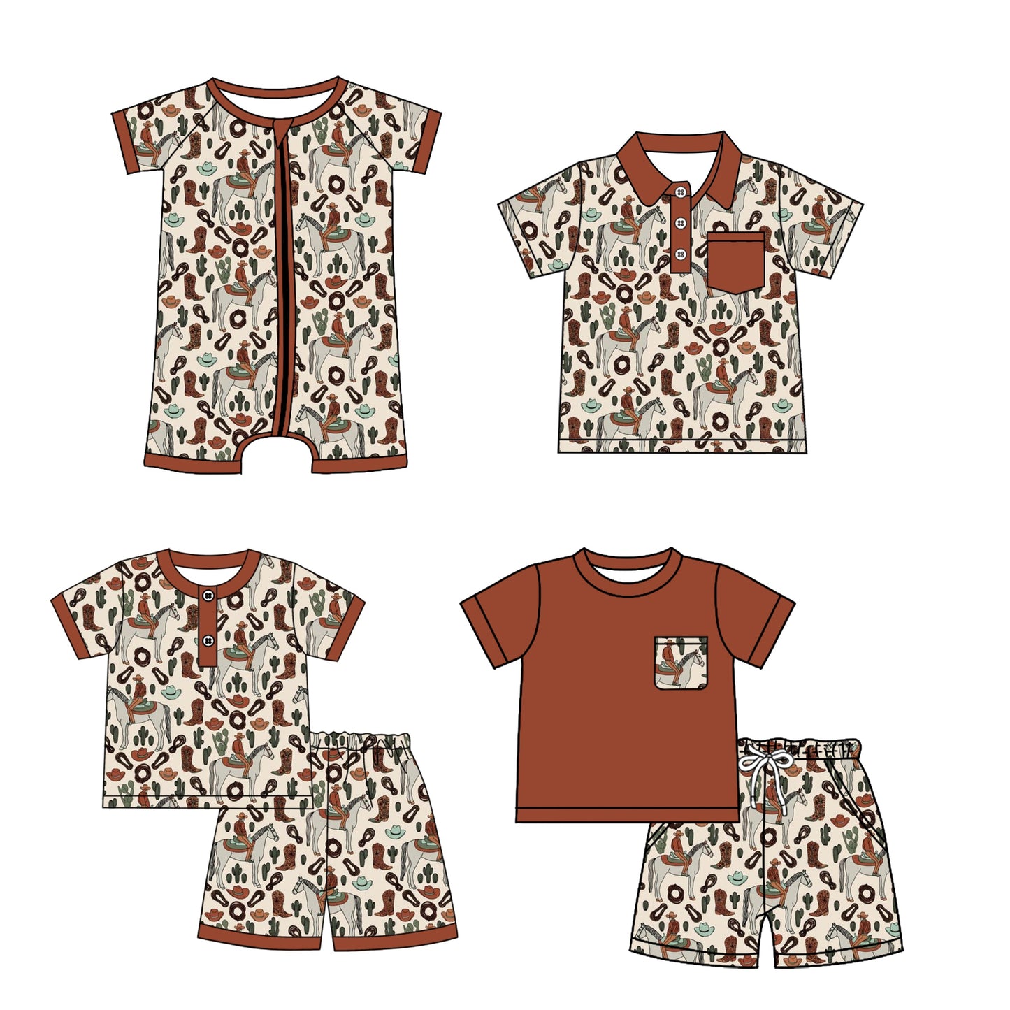 Baby Boy Western Rodeo Cactus Sibling Romper Shirt Set ( Moq 5 Each Style ) 2.22