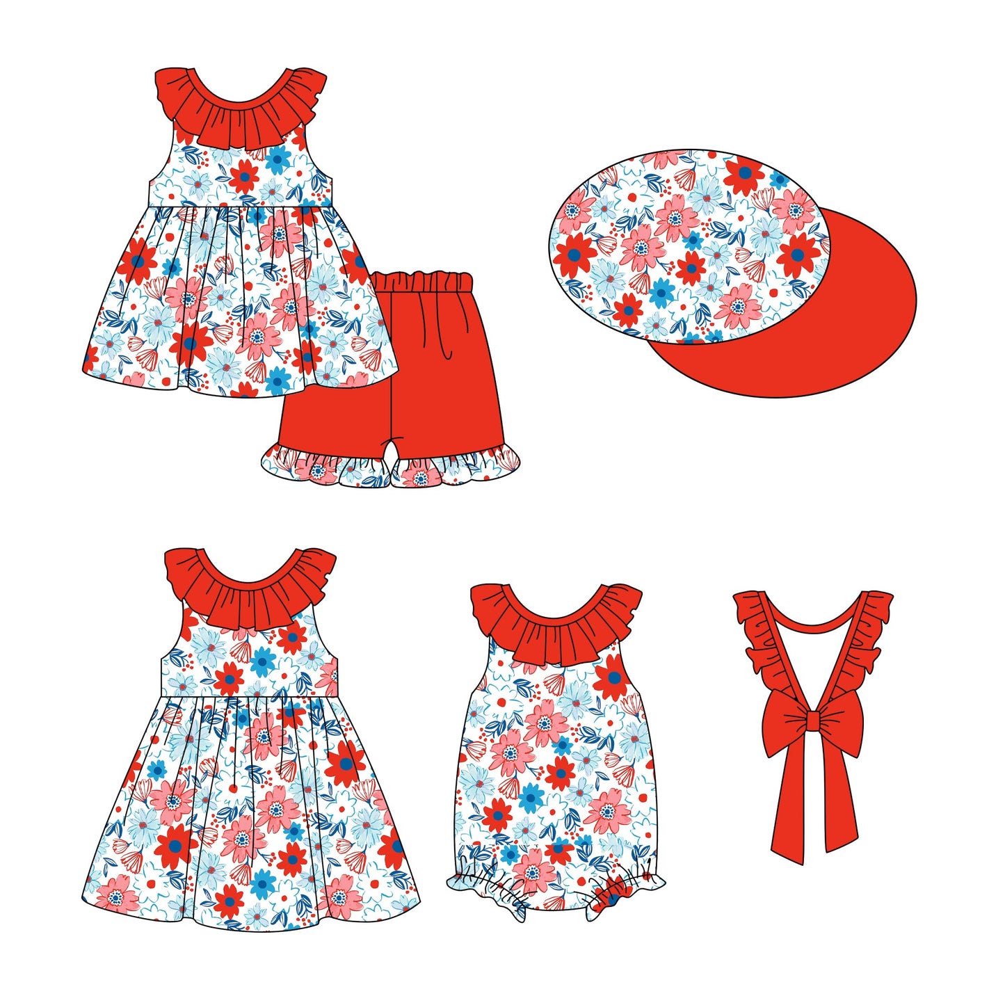 Baby Girl July 4th Flower Sibling Romper Dress Set ( Moq 5 Each Style ) 12.28