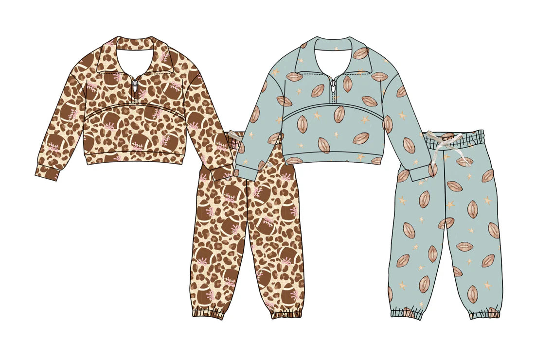 ( Moq 5 Each Style ) Sibling Baby Girls Long Sleeves Zipper Shirt Pants Football Sets