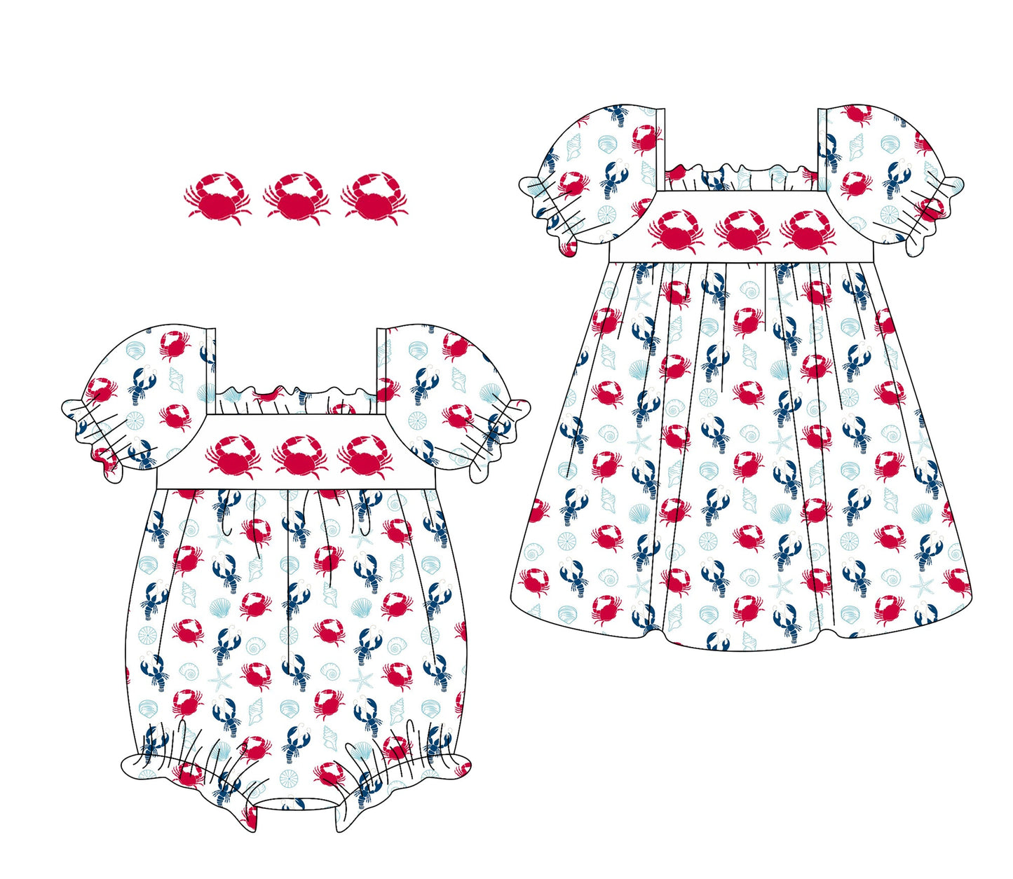 Baby Girl Crabs Crawfish Sibling Romper Dress ( Moq 5 Each Style ) 1.10