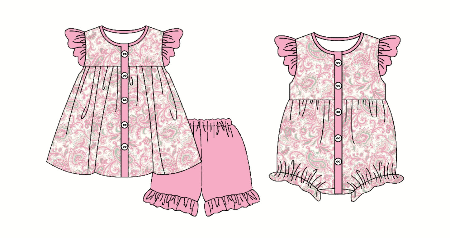 ( Moq 5 Each Style ) Baby Girl Short Sleeves Flower Sibling Romper Set 3.24