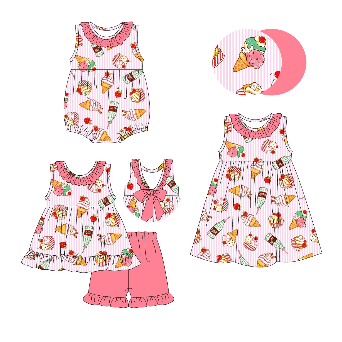 Baby Girl Ice Cream Ruffle Sibling Romper Dress Set ( Moq 5 Each Style ) 3.7