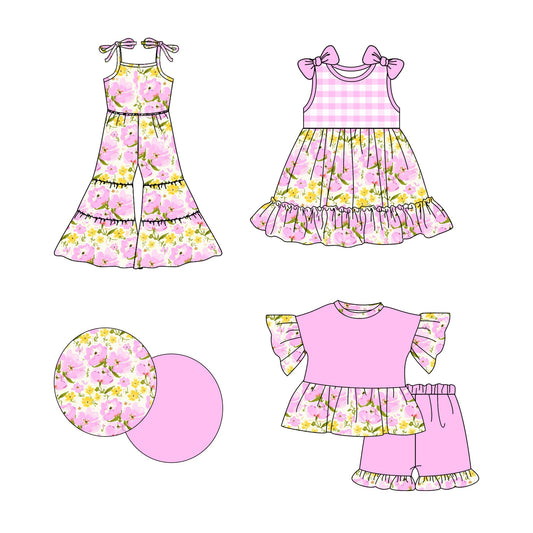 Baby Girl Flower Pink Checked Sibling Jumpsuit Dress Set ( Moq 5 Each Style ) 2.20