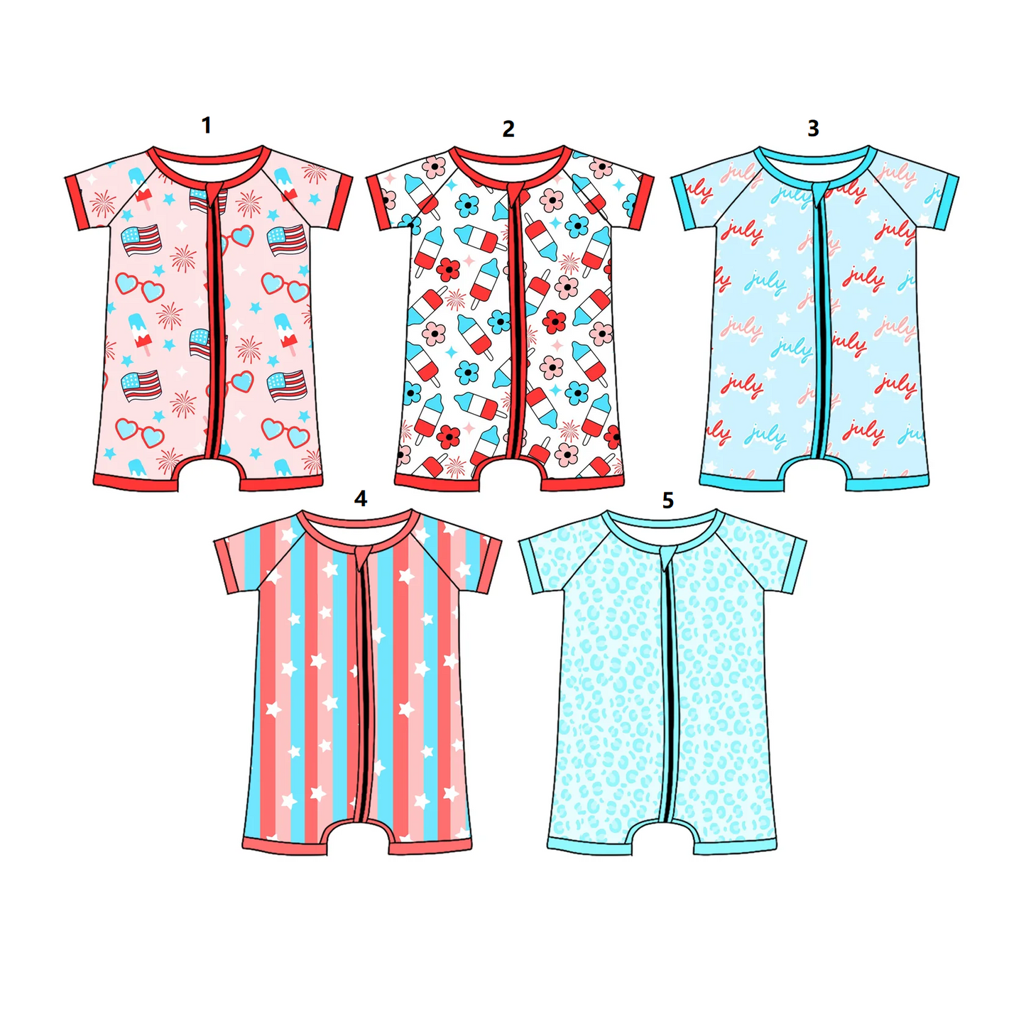 ( Moq 5 Each Style ) Baby Boys Infant Short Sleeves Sibling 4th of July Zipper Rompers