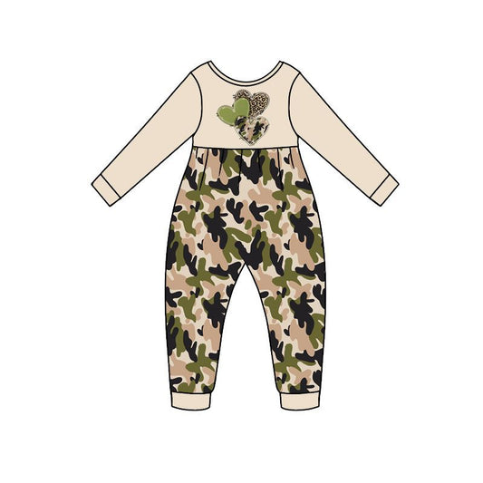 ( Moq 5 ) Preorder Baby Girls Infant Long Sleeves Hearts Camo Romper Valentine Clothes