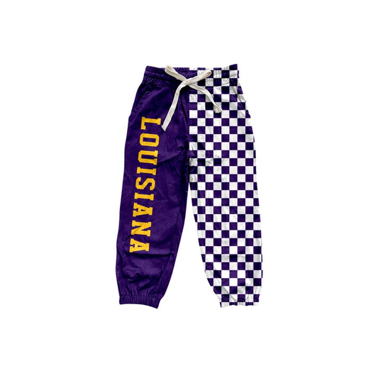( Moq 5 ) Baby Boys Kids Purple Checked Pockets Pants Bottoms Team Clothes