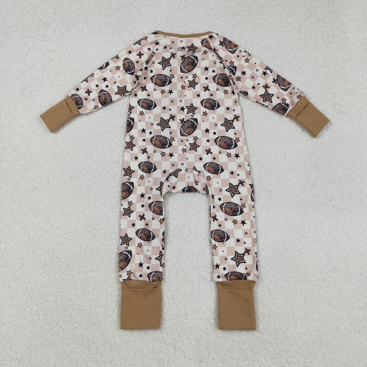 Sibling Boys Girls Kids Long Sleeves Flower Bows Football Zipper Romper Shirt Set RTS