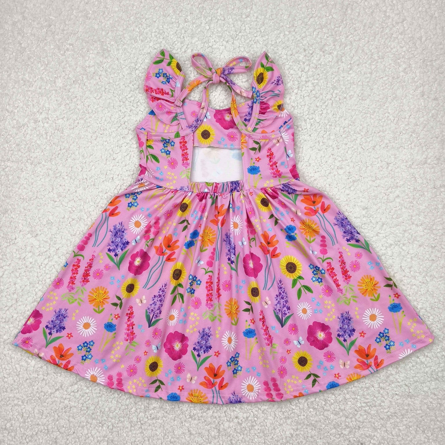 Baby Girl Short Sleeves Flower Bow Knee Length Pink Dress RTS