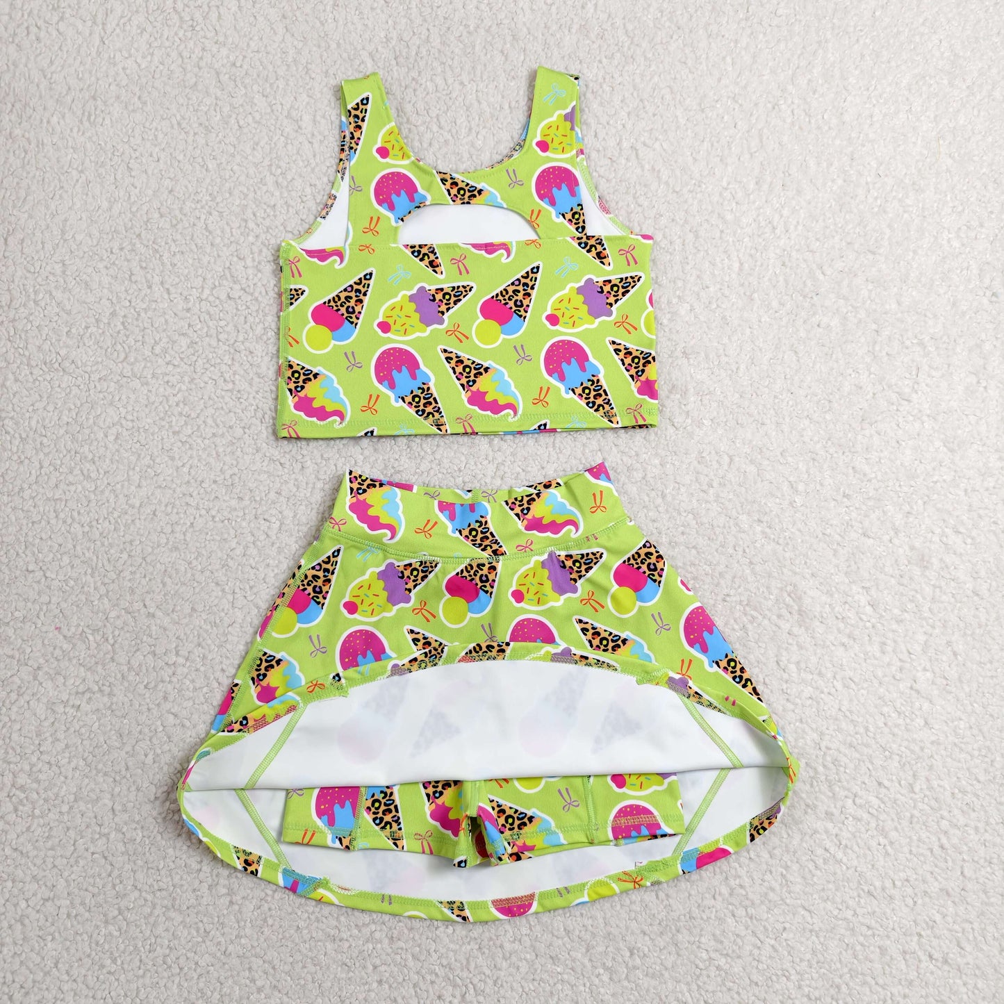 Baby Girl Kids Sleeveless Popsicle Tops Skirt Shorts Yoga Active Green Outfit Clothes RTS