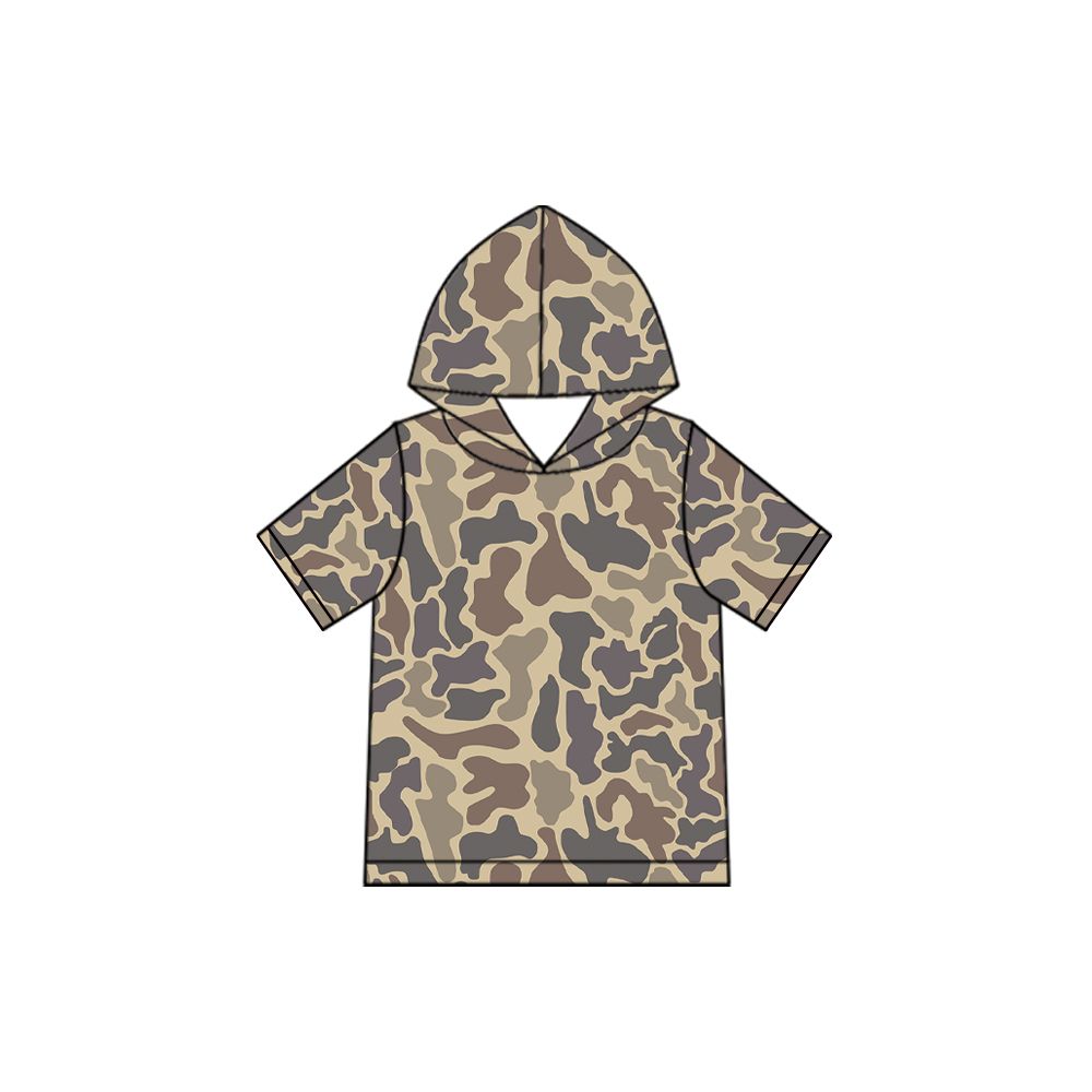 ( Moq 5 ) Preorder Baby Boys Kids Short Sleeves Camo Hoodie Pullover Tops Clothes