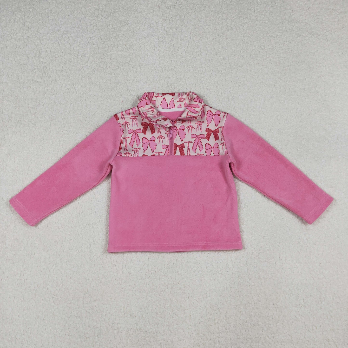 Baby Girl Pink Long Sleeves Bows Zipper Fleece Pullover Shirt RTS