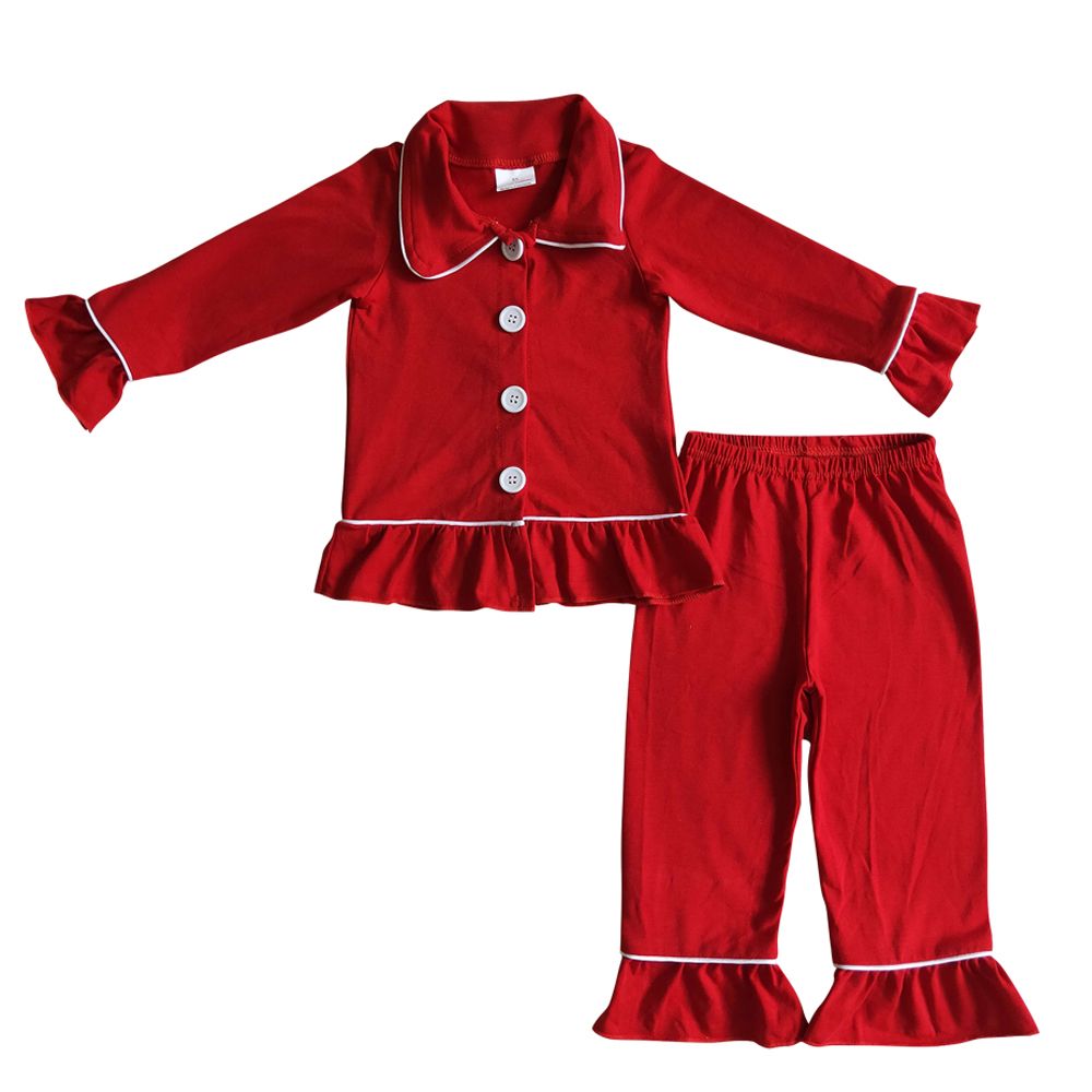 ( No moq ) Preorder Adult Women Long Sleeves Buttons Shirt Pants Red Pajamas Set Clothes