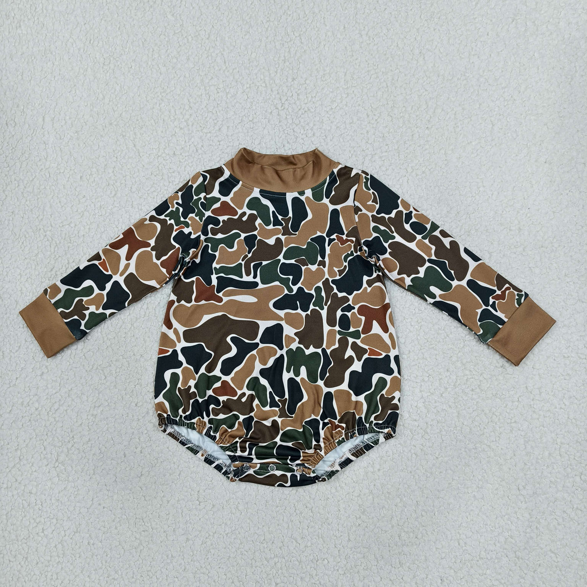 Baby Boys Infant Long Sleeves Brown Camo Bubble Romper Mock Neck Clothes RTS