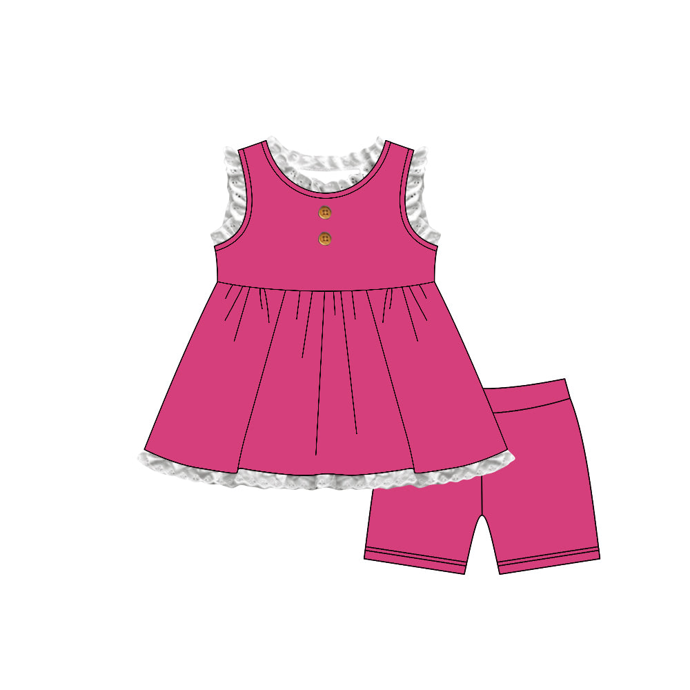 ( Moq 5 ) Preorder Baby Girl Kids Hot Pink Tunic Ruffle Shorts Set Cotton Clothes