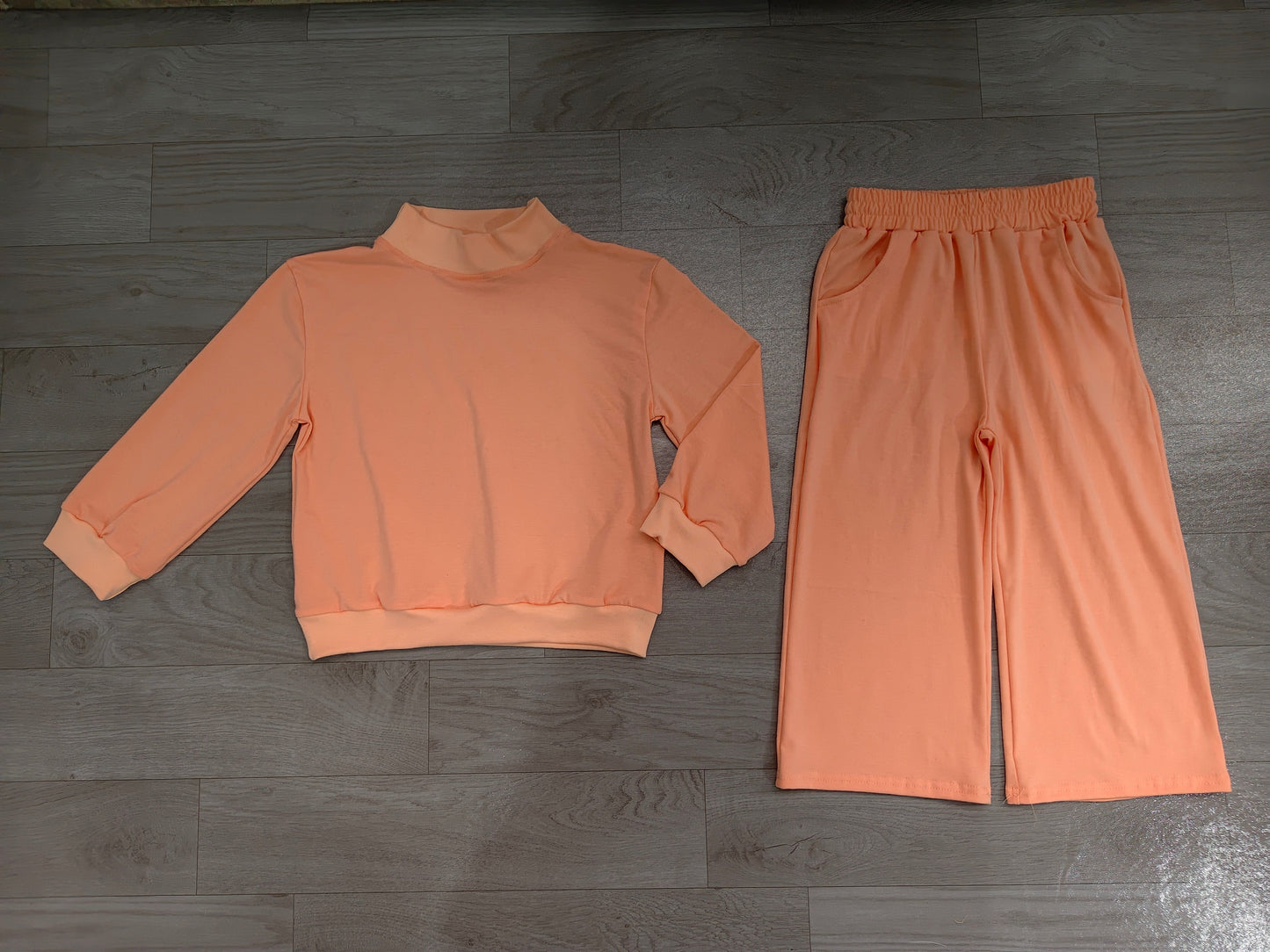 ( No moq ) Preorder Baby Girl Kids Long Sleeves Peach Shirt Pockets Pants Set Pajamas Clothes