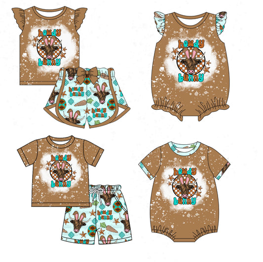 Baby Boy Girl Easter Rabbits Cow Sibling Romper Set ( Moq 5 Each Style ) 1.11