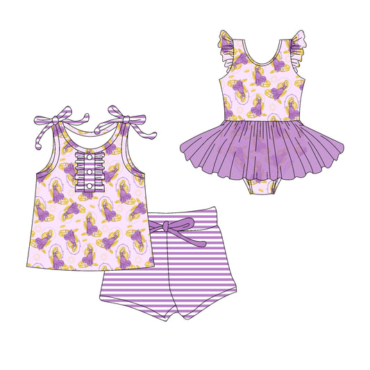 Baby Girl Princess Purple Stripes Sibling Tulle Romper Set ( Moq 5 Each Style ) 3.10