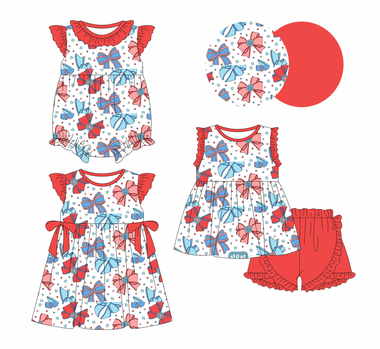 Baby Girl July 4th Bows Sibling Romper Dress Set ( Moq 5 Each Style ) 1.2