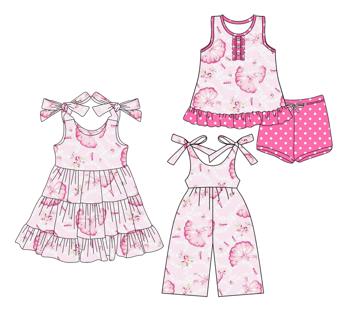 Baby Girl Straps Flower Dance Sibling Jumpsuit Dress Set ( Moq 5 Each Style ) 3.21
