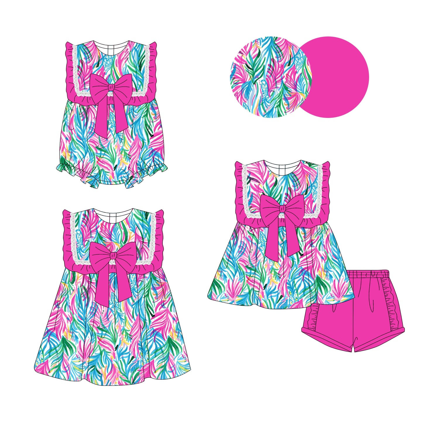 Baby Girl Ruffle Bows Summer Sibling Romper Dress Set ( Moq 5 Each Style ) 3.14