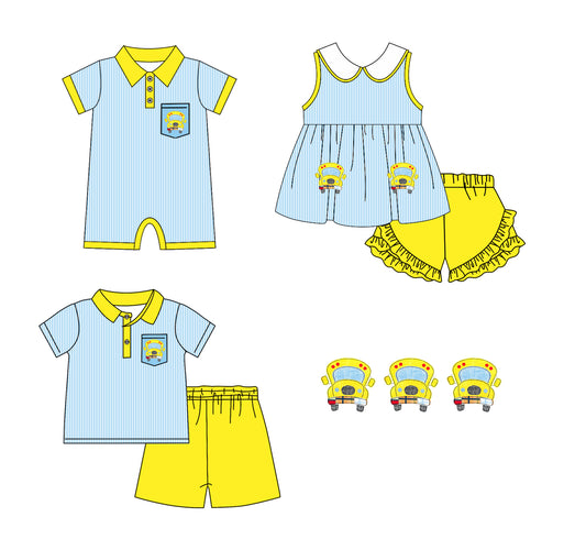 Baby Boy Girl Back To School Bus Sibling Romper Clothes Set ( Moq 5 Each Design )11.22