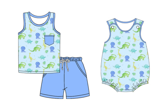 Baby Boy Dinosaurs Blue Sibling Romper Set ( Moq 5 Each Style ) 2.13