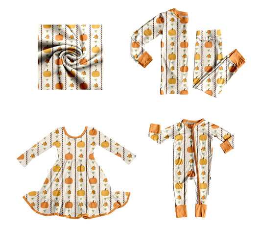 ( Moq 5 Each Style ) Baby Girl Toddler Pumpkins Bows Sibling Romper Dress Set