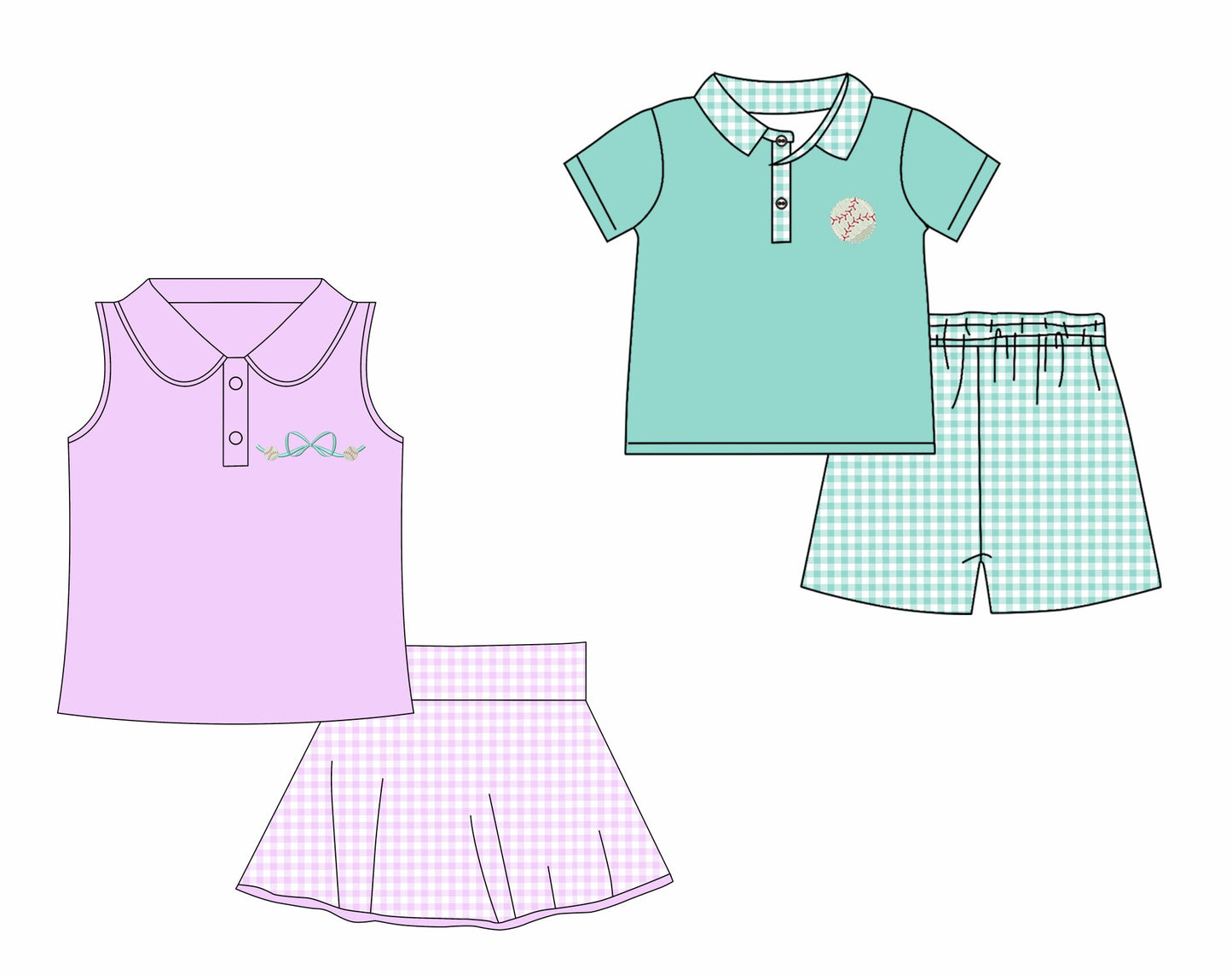 Baby Boy Girl Short Sleeves Baseball Bow Sibling Set ( Moq 5 Each Style ) 12.19