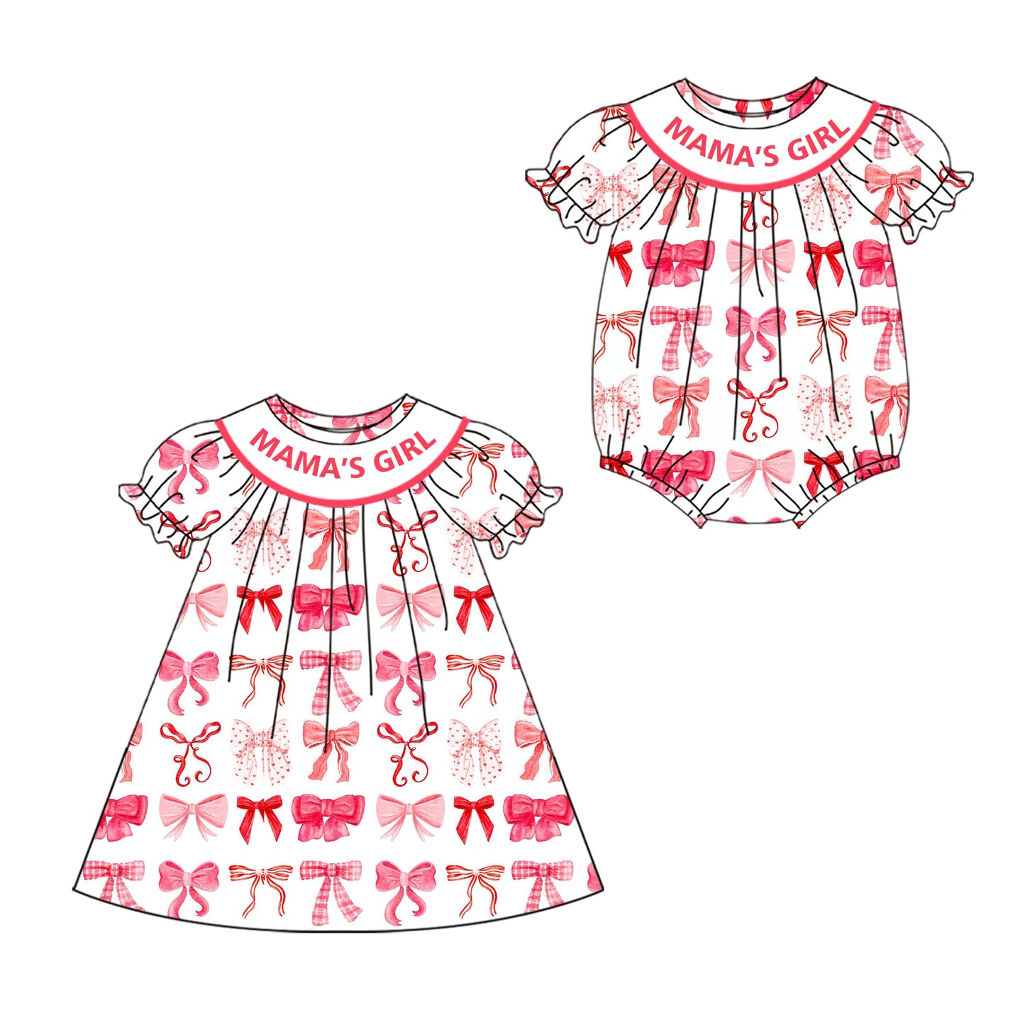 ( Moq 5 Each Style ) Baby Toddler Short Sleeves Bows Mama's Girl Sibling Rumper Dress 4.19