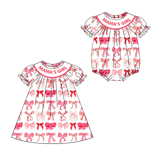 ( Moq 5 Each Style ) Baby Toddler Short Sleeves Bows Mama's Girl Sibling Rumper Dress 4.19