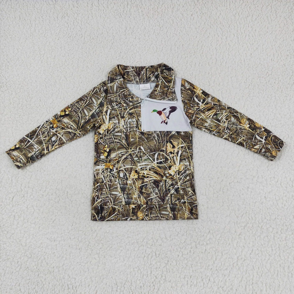 GT0312 Baby Girl Long Sleeves Duck Camo Zipper Hunting Pullover