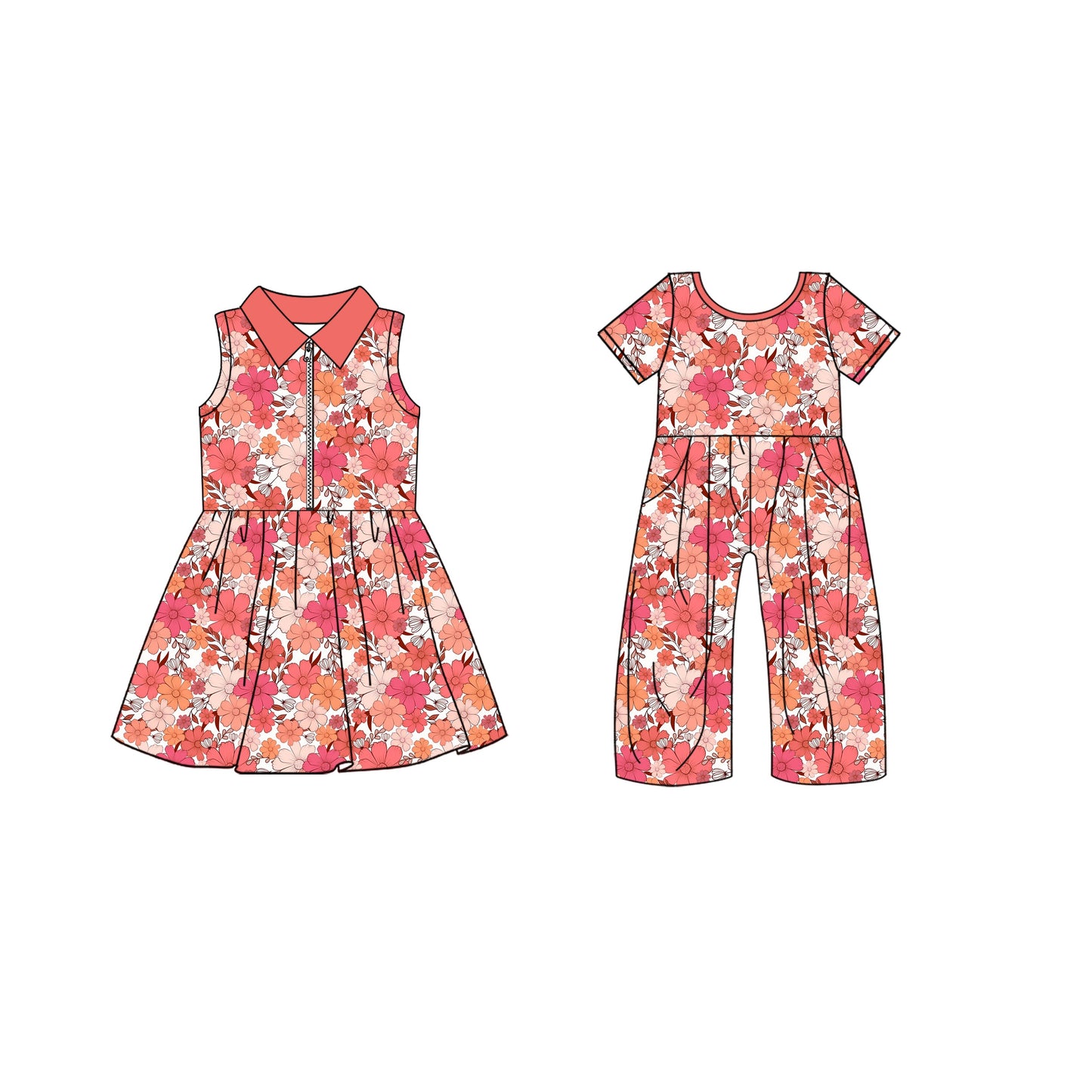 ( Moq 5 Each Style ) Baby Girl Toddler Flower Sibling Dress Pockets Jumpsuit 4.25