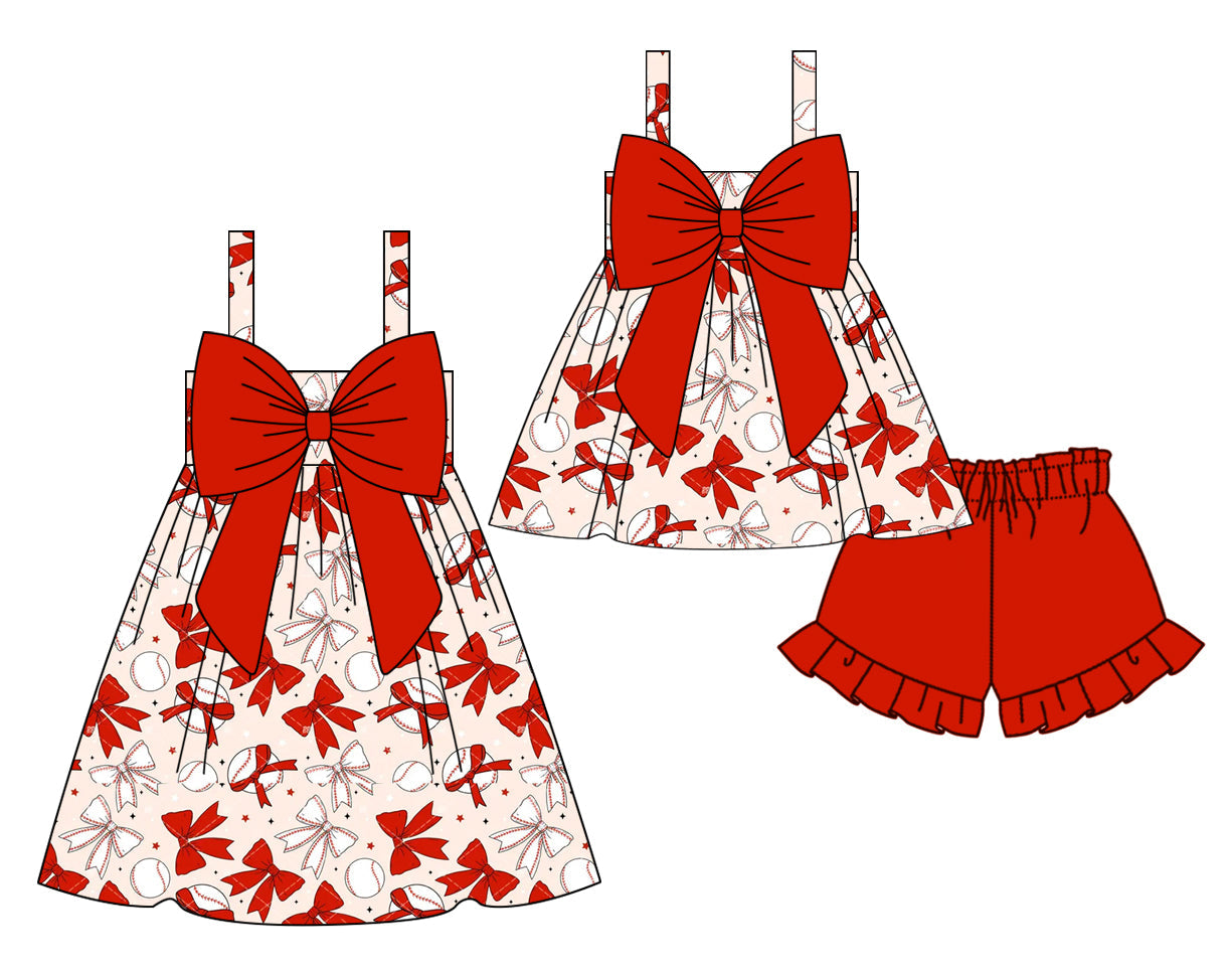 Baby Girl Straps Baseball Bows Sibling Dress Set ( Moq 5 Each Style ) 2.19