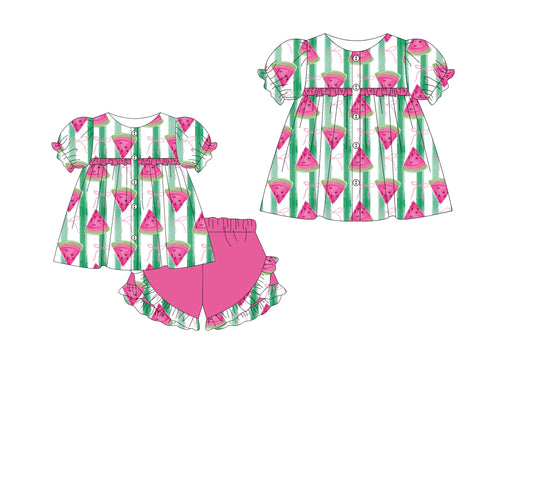 Baby Girl Short Sleeves Watermelon Sibling Dress Set ( Moq 5 Each Style ) 1.8