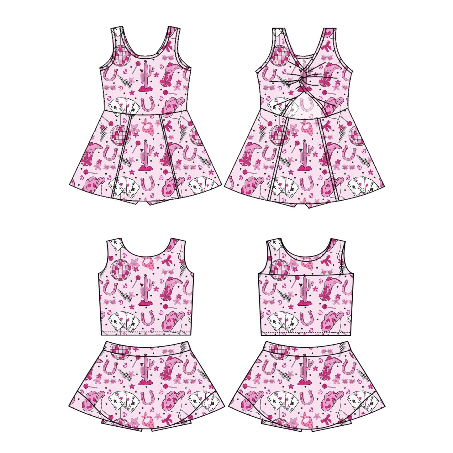 ( Moq 5 Each Style ) Baby Girl Sleeveless Western Pink Cactus Sibling Dress Set 4.24