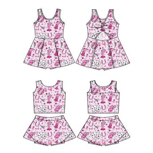 ( Moq 5 Each Style ) Baby Girl Sleeveless Western Pink Cactus Sibling Dress Set 4.24