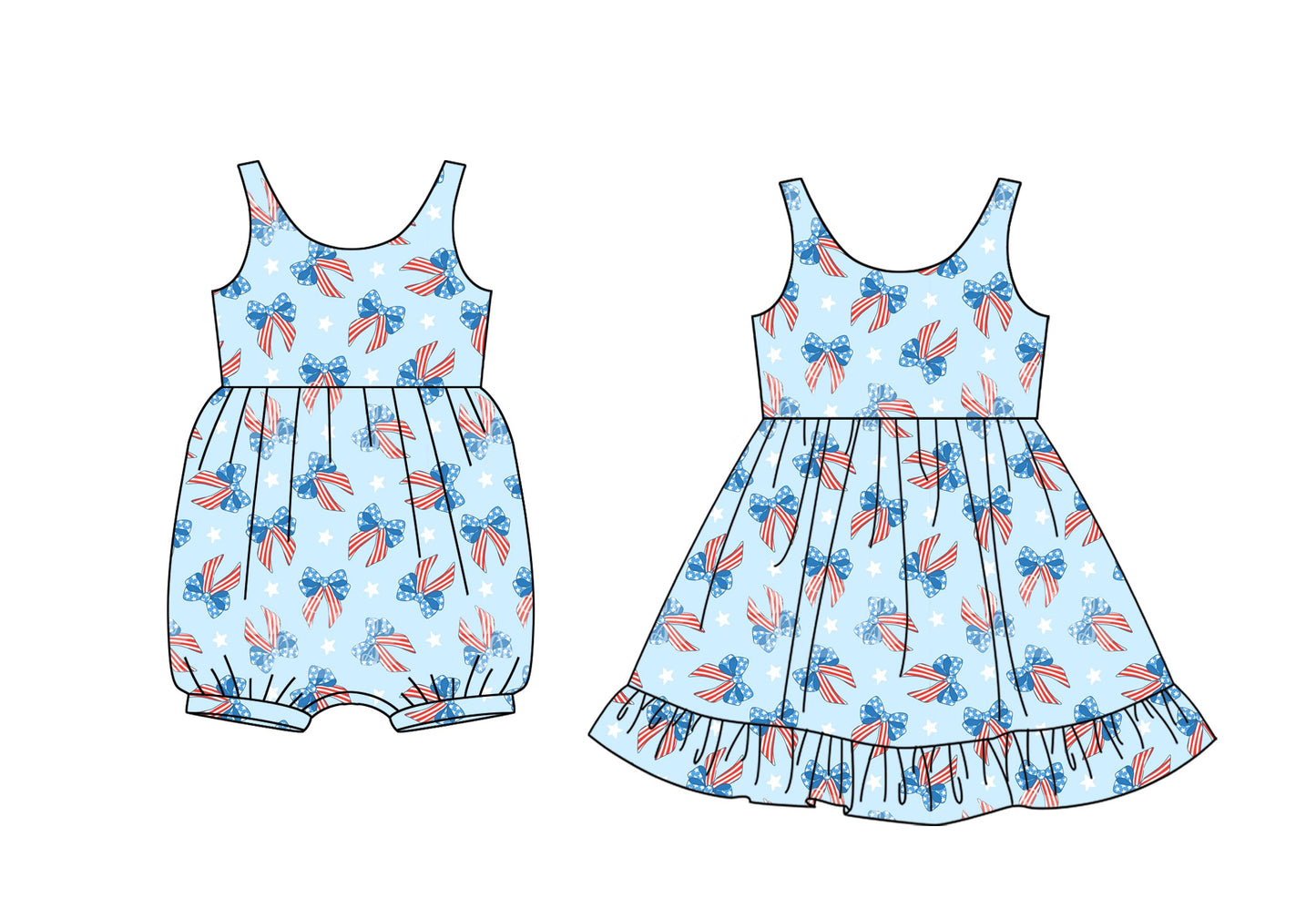 Baby Girl July 4th Bows Sibling Jumpsuit Dress ( Moq 5 Each Style ) 1.23