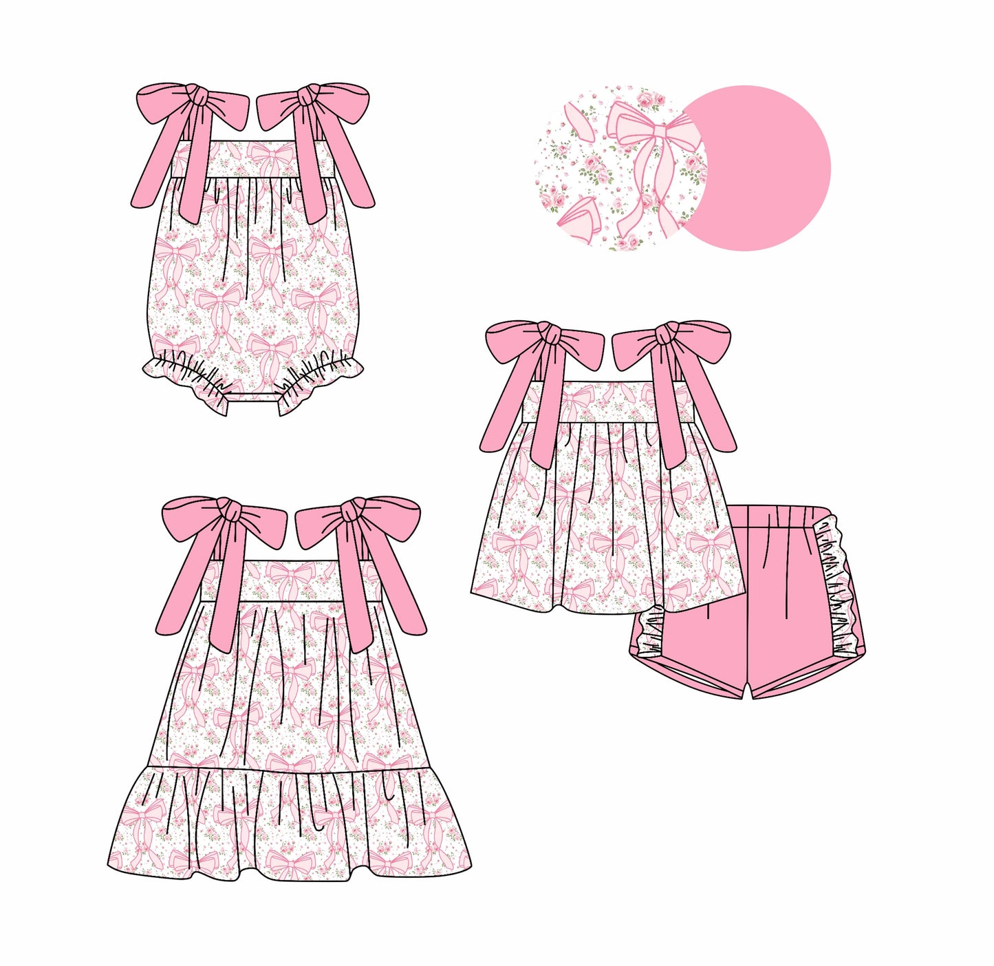 Baby Girl Flower Pink Bows Sibling Romper Dress Set ( Moq 5 Each Style ) 4.2